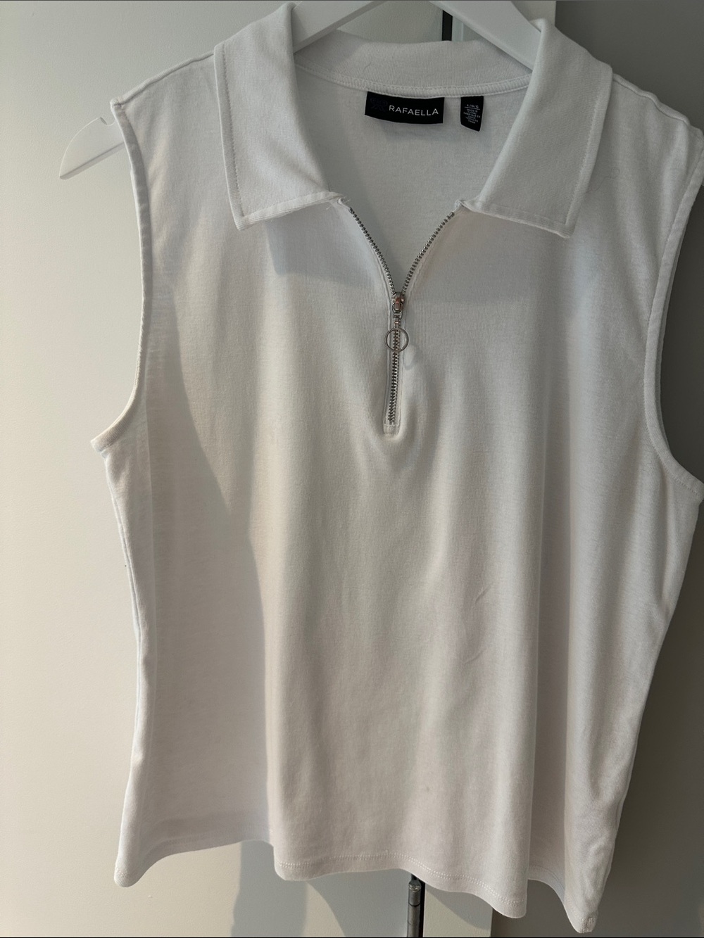 Rafaella White Sleeveless Zip Polo Tank